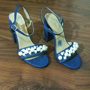 🆕 Denim / Jean and Pearl Ankle Strap Sandals